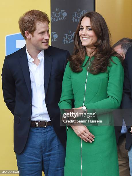 Prince Harry and Catherine, Duchess of Cambridge attend the finish of Stage 1 of the Tour de France on July 5, 2014 at Harrogate, Yorkshire, England.