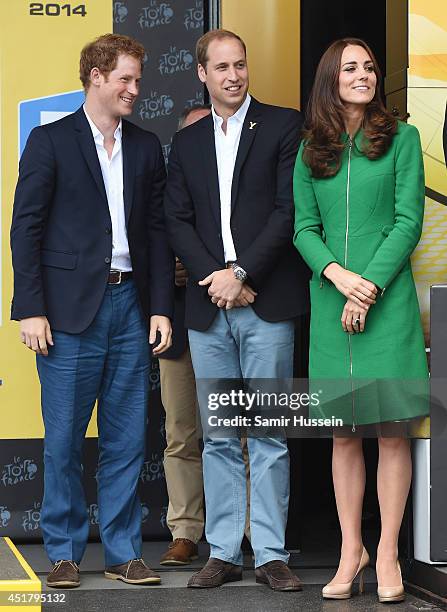 Prince Harry, Prince William, Duke of Cambridge and Catherine, Duchess of Cambridge attend the finish of Stage 1 of the Tour de France on July 5,...