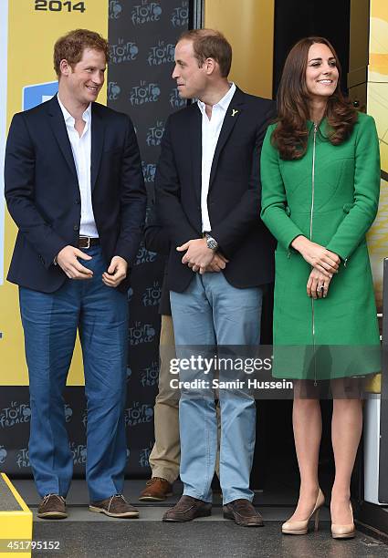 Prince Harry, Prince William, Duke of Cambridge and Catherine, Duchess of Cambridge attend the finish of Stage 1 of the Tour de France on July 5,...