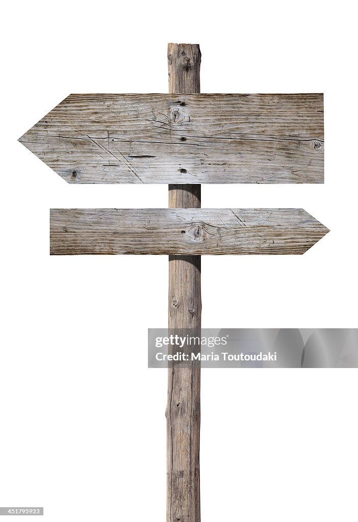 Wooden signs on white