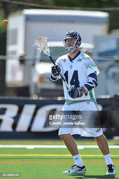 Drew Westervelt of the Chesapeake Bayhawks controls the ball against the Ohio Machine on July 4, 2014 at Selby Stadium in Delaware, Ohio.