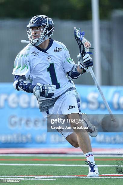 Joe Walters of the Chesapeake Bayhawks controls the ball against the Ohio Machine on July 4, 2014 at Selby Stadium in Delaware, Ohio. Ohio defeated...