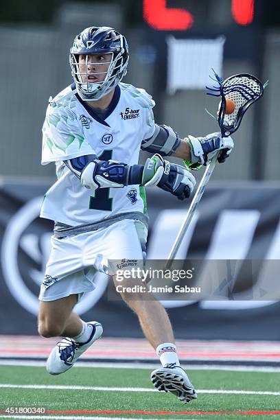 Joe Walters of the Chesapeake Bayhawks controls the ball against the Ohio Machine on July 4, 2014 at Selby Stadium in Delaware, Ohio. Ohio defeated...