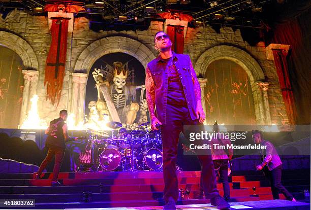 Zacky Vengeance, Arin Ilejay, M. Shadows, Johnny Christ, and Synyster Gates of Avenged Sevenfold perform during the Rockstar Energy Mayhem Festival...