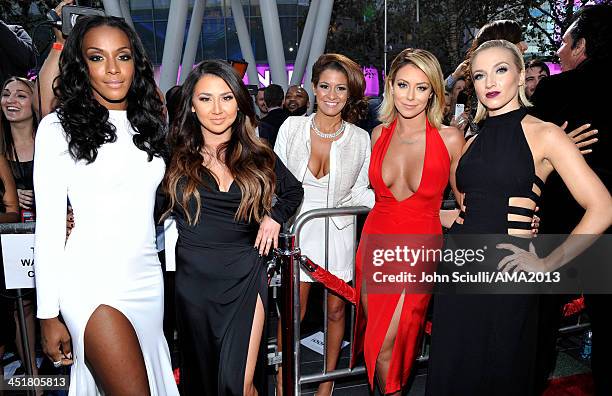 Recording artists Dawn Richards, Andrea Fimbres, Aubrey O'Day and Shannon Bex of Danity Kane pose in the Music Choice Lounge at the 2013 American...