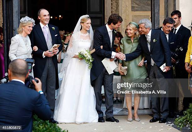 From left, Princess Astrid and Prince Lorenz of Belgium, Prince Amedeo of Belgium and Princess Elisabetta Maria Rosboch von Wolkenstein, Lilia and...