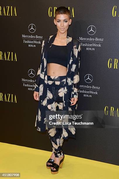 Alina Süggeler arrives for the Opening Night by Grazia fashion show during the Mercedes-Benz Fashion Week Spring/Summer 2015 at Erika Hess Eisstadion...