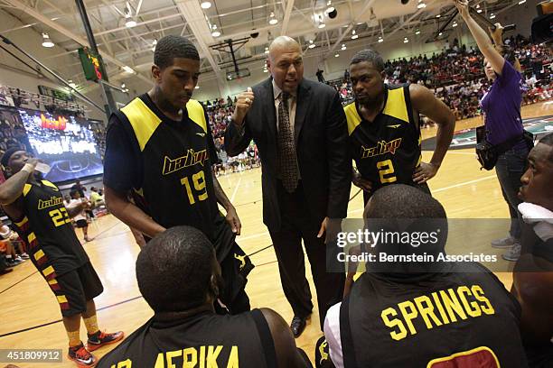 Tracy Murray speaks to his team during the 2014 Ball Up Tour on July 6, 2014 at Arsenal Tech Gym in Indianapolis, Indiana.