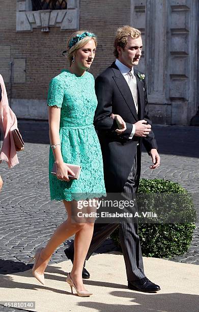 Princess Maria-Laura of Belgium and Prince Joachim of Belgium attends the wedding of Prince Amedeo of Belgium and Elisabetta Maria Rosboch Von...