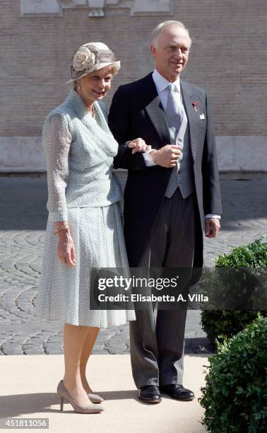 Archduke Carl Christian and Archduchess Marie Astrid of Austria attend the wedding of Prince Amedeo of Belgium and Elisabetta Maria Rosboch Von...