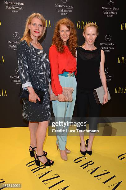 Caroline Peters; Chiara Schoras and Susanne Wuest arrive for the Opening Night by Grazia fashion show during the Mercedes-Benz Fashion Week...