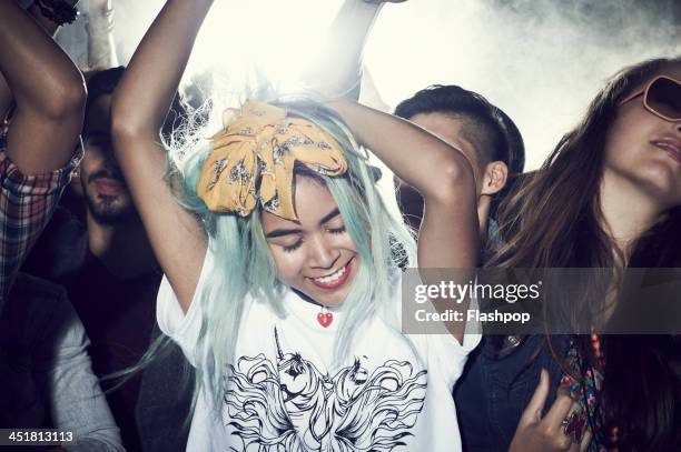 group of people having fun at music concert - gig stockfoto's en -beelden