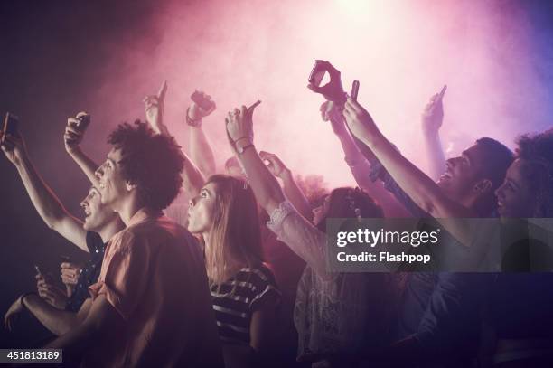 group of people having fun at music concert - concert audience stock-fotos und bilder