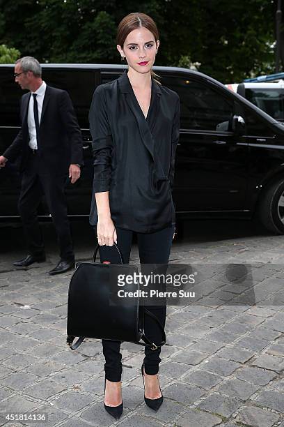 Emma Watson attends the Giambattista Valli show as part of Paris Fashion Week - Haute Couture Fall/Winter 2014-2015 on July 7, 2014 in Paris, France.