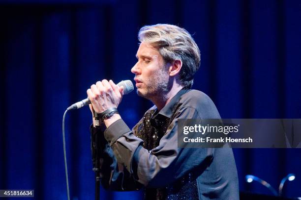 German singer Dirk von Lowtzow of the band Phantom Ghost performs live during a concert at the Haus der Berliner Festspiele on July 7, 2014 in...