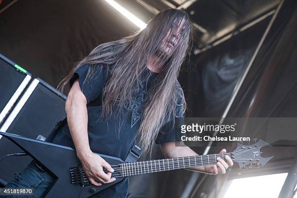 Guitarist Patrick O'Brien of Cannibal Corpse performs at the Rockstar Energy Mayhem Festival on July 5, 2014 in San Bernardino, California.