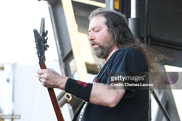 Guitarist Rob Barrett of Cannibal Corpse performs at thr Rockstar Energy Mayhem Festival on July 5, 2014 in San Bernardino, California.