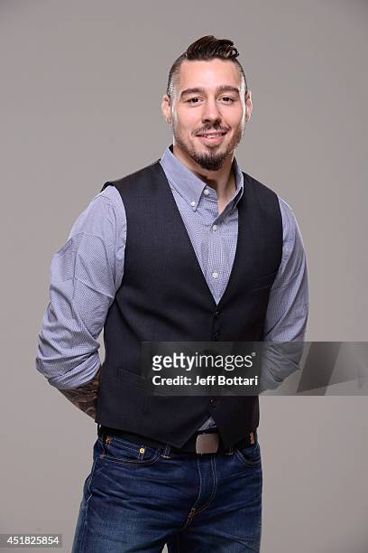 Fight Pass color commentator and former UFC welterweight standout Dan Hardy poses for a portrait during a UFC photo session at the Mandalay Bay...