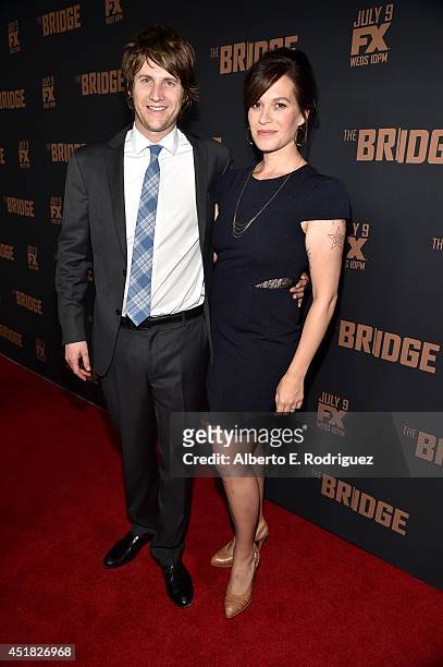 Actress Franka Potente and Derek Richardson attend the premiere of FX's "The Bridge" at Pacific Design Center on July 7, 2014 in West Hollywood,...