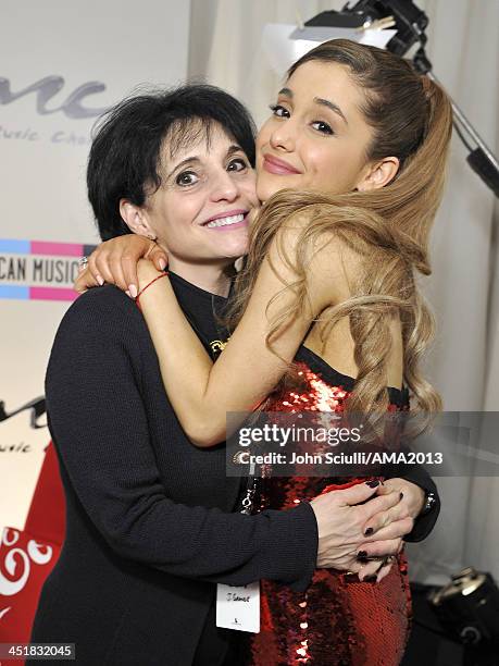 Joan Grande and singer Ariana Grande pose in the Music Choice Lounge backstage at the 2013 American Music Awards at Nokia Theatre L.A. Live on...
