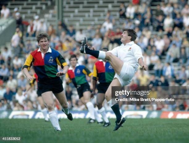 Stuart Barnes of England in action during the England versus President's XV rugby union match celebrating the 75th anniversary of Twickenham in...