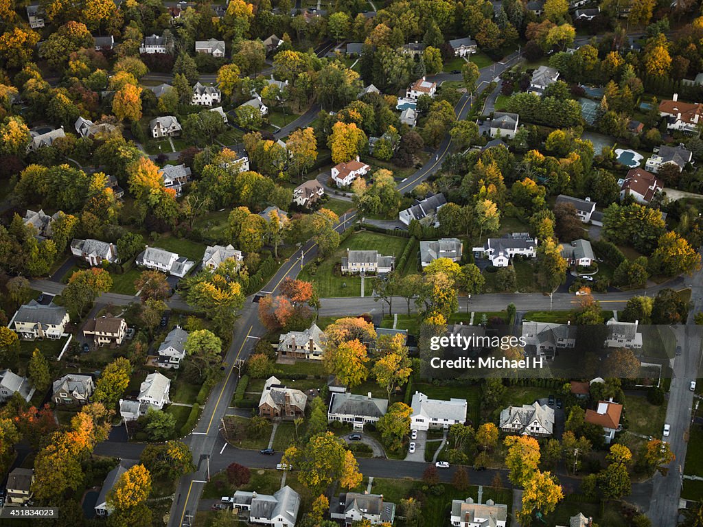 Aerial photography of suburbs, NY
