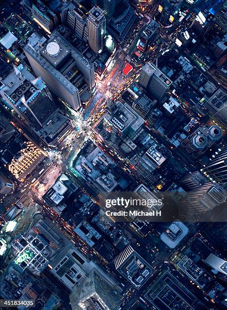 aerial photography of times square, ny - aerial new york city stockfoto's en -beelden