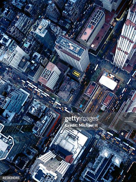 aerial photography of the rockefeller center , ny - rockefeller centre stock pictures, royalty-free photos & images