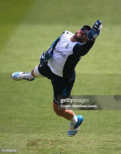 Matt Prior of England in action during an England nets session ahead of the first Investec Test Series at Trent Bridge on July 8, 2014 in Nottingham,...
