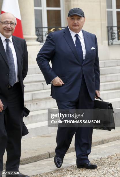 The head of the European Jewish Congress Moshe Kantor leaves on July 8, 2014 the presidential Elysee palace in Paris after a meeting with French...