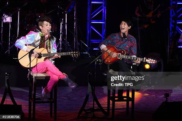 Singer Hsiao Hung Jen holds concert on Saturday July 5,2014 in Taipei,China.Singer Yen-j attends the concert as a guest performer.