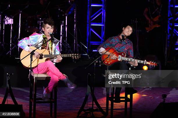 Singer Hsiao Hung Jen holds concert on Saturday July 5,2014 in Taipei,China.Singer Yen-j attends the concert as a guest performer.