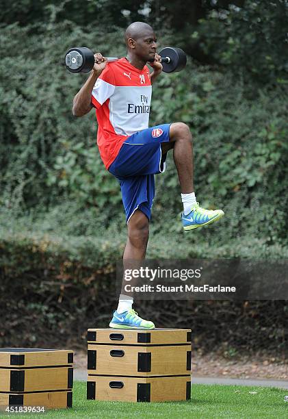 Abou Diaby of Arsenal during a training session at London Colney on July 8, 2014 in St Albans, England.