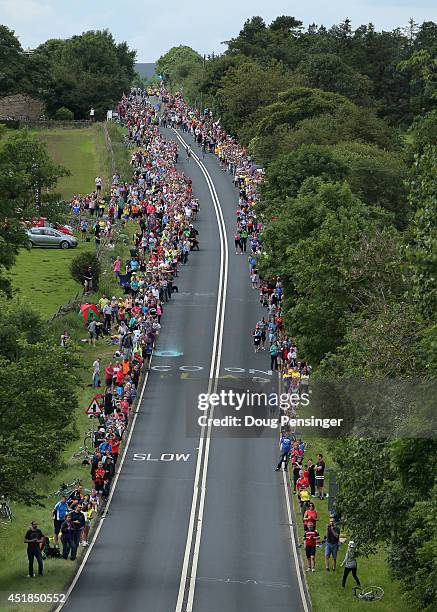 Fans support the race in Yorkshire during stage two of the 2014 Le Tour de France from York to Sheffield on July 6, 2014 in Sheffield, United Kingdom.