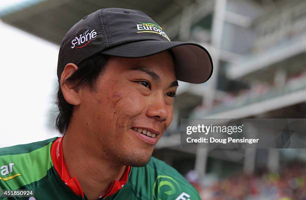 Yukiya Arashiro of Japan and Team Europcar prepares for the start of stage two of the 2014 Le Tour de France from York to Sheffield on July 6, 2014...