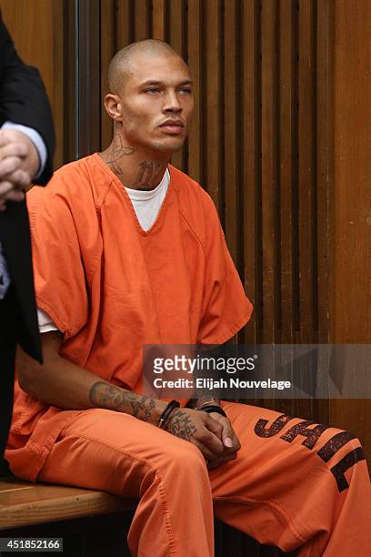 Jeremy Meeks, right, makes a court appearance with his attorney Tai Bogan July 8, 2014 in Stockton, California. During his brief appearance the state...