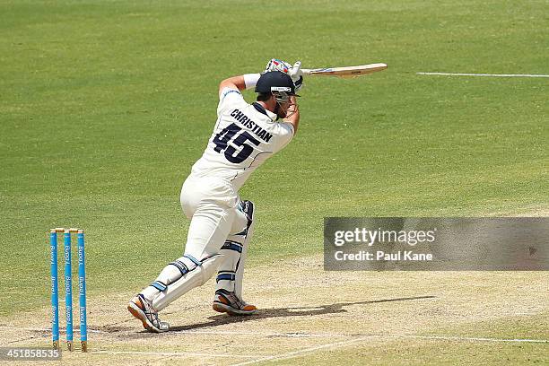 Dan Christian of the Bushrangers bats during day four of the Sheffield Shield match between the Western Australia Warriors and the Victoria...