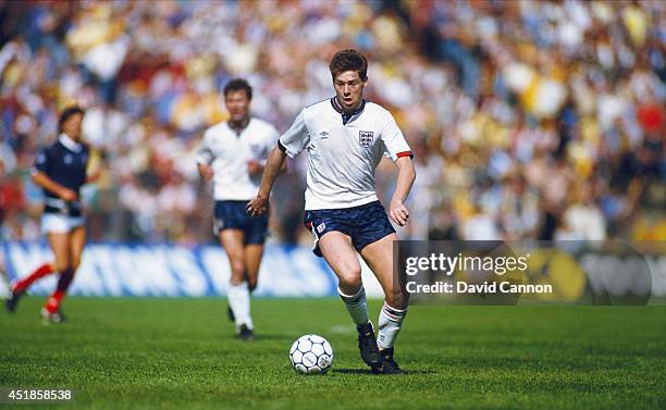 England winger Chris Waddle in action during the Rous Cup match between Scotland and England at Hampden Park on May 23, 1987 in Glasgow, Scotland.