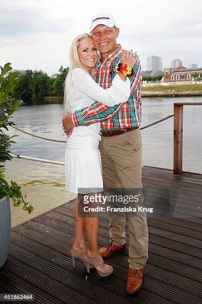 Patricia Schulz and Axel Schulz attend the Arqueonautas Presents Kevin Costner - Music Meets Fashion at Spindler & Klatt on July 08, 2014 in Berlin,...