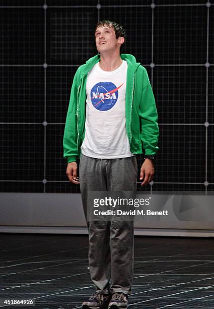 Cast member Graham Butler bows during the press night performance of "The Curious Incident Of The Dog In The Night-Time" at the Gielgud Theatre on...