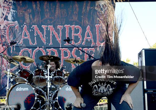 George Fisher of Cannibal Corpse performs during the Rockstar Energy Mayhem Festival at Shoreline Amphitheatre on July 6, 2014 in Mountain View,...
