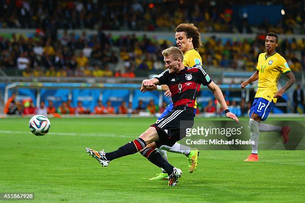Andre Schuerrle of Germany scores his team's seventh goal and his second of the game during the 2014 FIFA World Cup Brazil Semi Final match between...