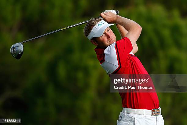 Matthew Ford of CK Group tees off during day three of the Titleist PGA Playoffs on the PGA Sultan Course at Antalya Golf Club on November 25, 2013 in...