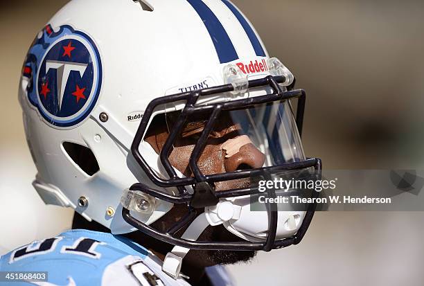 Bernard Pollard of the Tennessee Titans looks on during pre-game warm ups prior to playing the Oakland Raiders at O.co Coliseum on November 24, 2013...