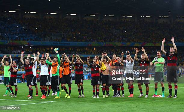 Germany acknowledge the fans after defeating Brazil 7-1 during the 2014 FIFA World Cup Brazil Semi Final match between Brazil and Germany at Estadio...