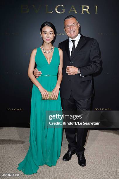 Yao Xingtong and Jean-Christophe Babin attend the Bulgari Cocktail Event At Apicius as part of Paris Fashion Week at Apicius on July 8, 2014 in...