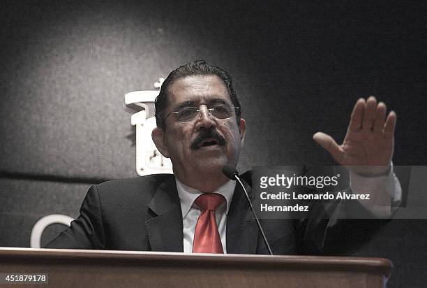 Jose Manuel Zelaya ex-President of Honduras speaks during the conference "The Role of Youth in Social Struggles" as part of the 23th Anniversary of...