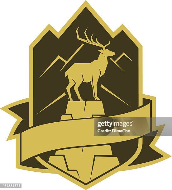 deer on the rock emblem - horned stock illustrations