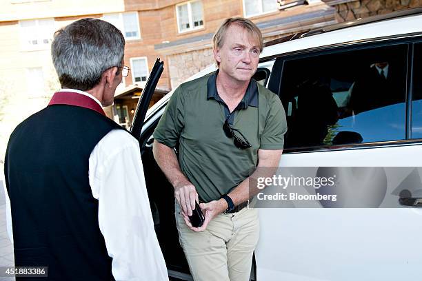 Wesley "Wes" Edens, co-chairman of Fortress Investment Group LLC, arrives at the Sun Valley Lodge ahead of the Allen & Co. Media and Technology...