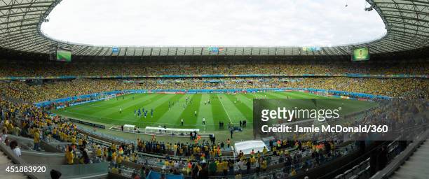 General view of the stadium during the 2014 FIFA World Cup Brazil Semi Final match between Brazil and Germany at Estadio Mineirao on July 8, 2014 in...